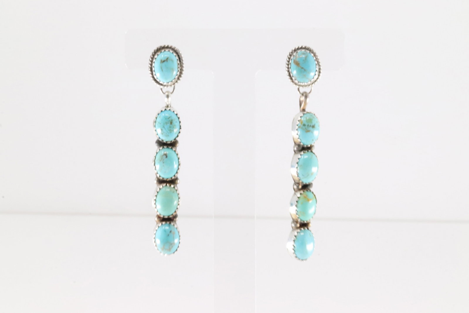 Native America Navajo Sterling Silver Kingman Turquoise Post / Dangling Earring's By Latricia Largo.: This is a Native America Navajo Sterling Silver Kingman Turquoise Post / Dangling Earring's By Latricia Largo.