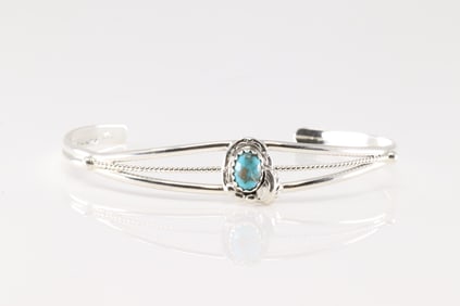 Native America Navajo Sterling Silver Turquoise Bracelet Cuff By Judy Largo.