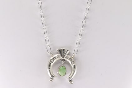 Native America Navajo Sterling Silver Sonora Gold Turquoise Naja Necklace By Gary Shorty.