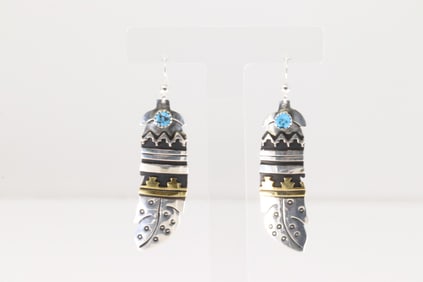 Native America Navajo Sterling Silver Turquoise Feather Dangling Earring's By T&R Singer.