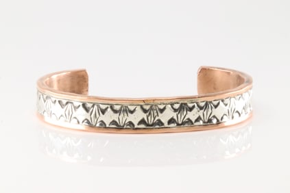 Native America Navajo Sterling Silver Copper Bracelet By Wylie Secatero.