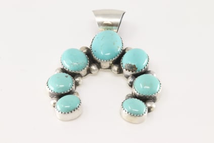 Native America Navajo Sterling Silver Kingman Turquoise Naja Pendant By Augustine Largo.