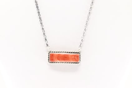 Native America Navajo Sterling Silver Spiny Oyster Necklace By Augustine Largo.
