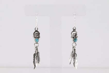 Native America Navajo Sterling Silver Turquoise Floral Dangling Earring's By Sharon McCarthy.
