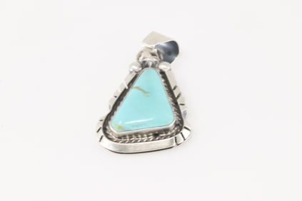 Native America Navajo Sterling Silver Kingman Turquoise Pendant By Donovan Skeets.
