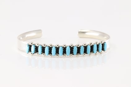 Native America Zuni Sterling Silver Turquoise Bracelet Cuff By V.Martza.