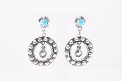 Native America Navajo Sterling Silver Turquoise Post / Dangling Earring's By Gabrielle Yazzie.