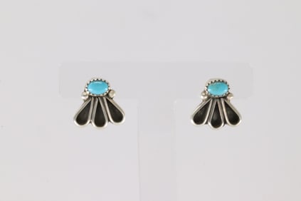 Native America Navajo Sterling Silver Kingman Turquoise Post Earring's By Geraldine James.