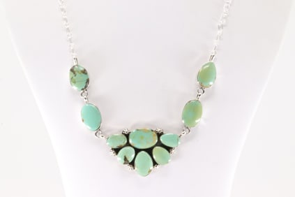 Native America Navajo Sterling Silver Turquoise Necklace By Charlene Yazzie.