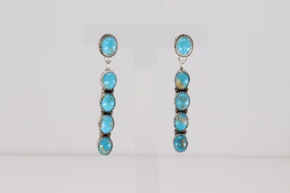 Native America Navajo Sterling Silver Kingman Turquoise Post / Dangling Earring's By Latricia Largo.