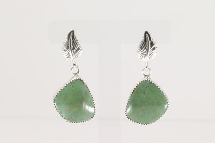 Native America Navajo Sterling Silver Turquoise Post / Dangling Leaf Earring's By Hiram Largo.
