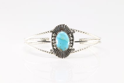 Native America Navajo Sterling Silver Turquoise Bracelet Cuff By Jimmy Garcia.