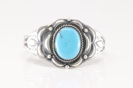 Native America Navajo Sterling Silver Kingman Turquoise Bracelet Cuff By Ray Delgarito.