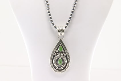 Native America Navajo Sterling Silver Sonora Gold Turquoise Necklace By Verley Betone.