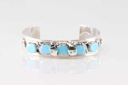 Native America Zuni Sterling Silver Kingman Turquoise Bracelet Cuff By Effie C.