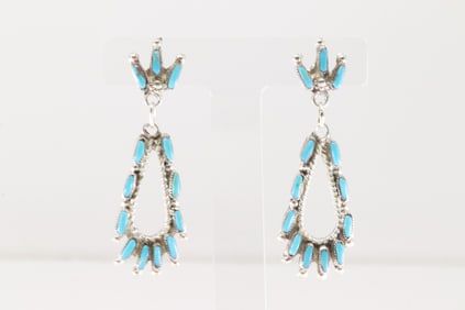 Native America Zuni Sterling Silver Kingman Turquoise Post / Dangling Earring's By Veronica Martza.