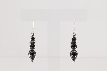 Native America Navajo Sterling Silver Black Onyx Dangling Earring's By Gary Shorty.