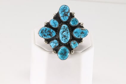 Native America Navajo Sterling Silver Kingman Turquoise Ring By W.D.