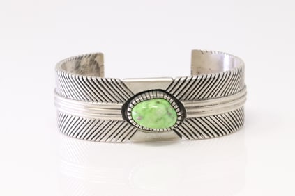 Native American Navajo Sterling Silver Carico Lake Bracelet Cuff By R.Bennett.