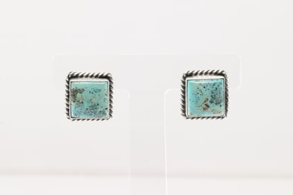 Native America Navajo Sterling Silver Kingman Turquoise Post Earring's By Johnny Dixon.