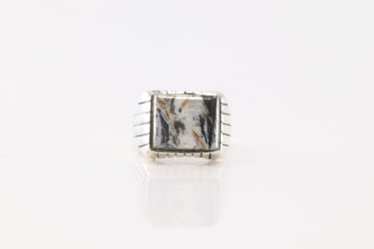 Native America Navajo Sterling Silver Men White Buffalo Ring By R.