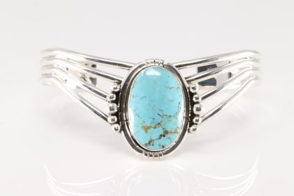 Native America Navajo Sterling Silver Turquoise Bracelet Cuff By Harold Becenti.