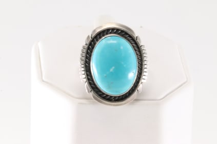Native America Navajo Sterling Silver Turquoise Ring By A.M.