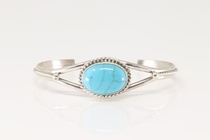 Native America Navajo Sterling Silver Turquoise Bracelet Cuff By Y.
