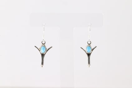 Native America Navajo Sterling Silver Turquoise Dangling Earring's By Sharon McCarthy.