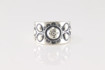 Native America Navajo Sterling Silver Men Solid Stamped Ring By M.C.