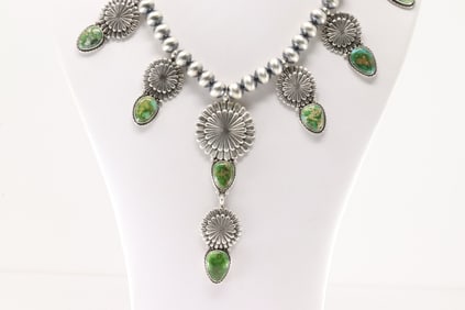 Native America Navajo Sterling Silver Sonora Gold Turquoise Necklace By Adrienne P.Gordon.