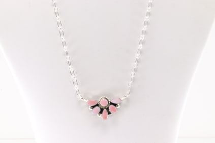Native America Navajo Sterling Silver Pink Conch Shell Necklace By Suzanna Johnson.