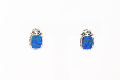 Native America Navajo Sterling Silver Blue Opal Inlay Post Earring's By James Manygoats.