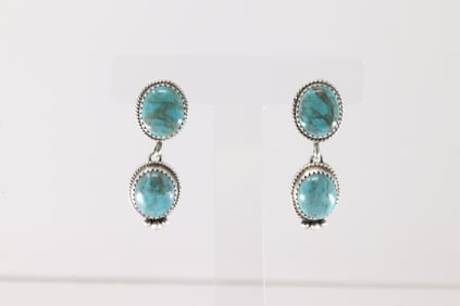 Native America Navajo Sterling Silver Kingman Turquoise Post / Dangling Earring's By Trisha