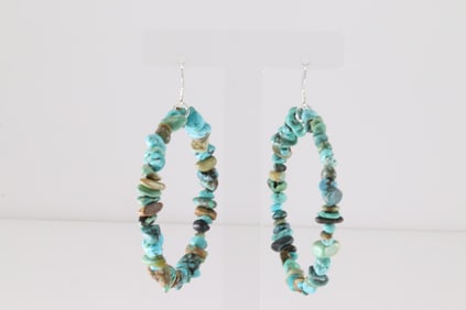 Native America Navajo Sterling Silver Turquoise Hoop Dangling Earring's.