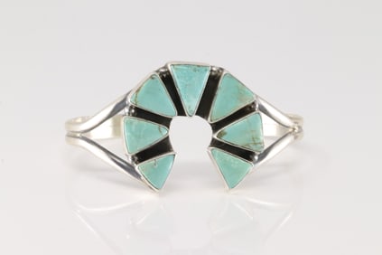 Native America Navajo Sterling Silver Kingman Turquoise Bracelet Cuff By Elouise Kee.
