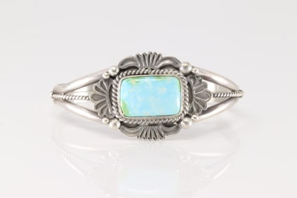 Native America Navajo Sterling Silver Sonora Gold Turquoise Bracelet Cuff By Jimmy Lee.