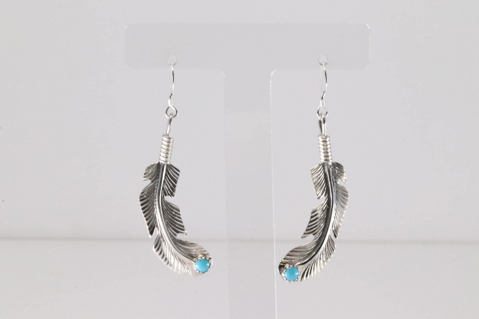 Native America Navajo Sterling Silver Turquoise Feather Dangling Earring's By Louise Joe.: This is a Native America Navajo Sterling Silver Turquoise Feather Dangling Earring's By Louise Joe.