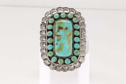Native America Navajo Sterling Silver Kingman Turquoise Ring By A.E.