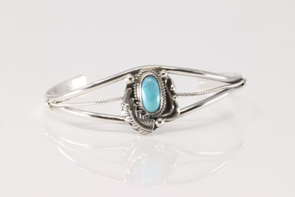 Native America Navajo Sterling Silver Turquoise Bracelet Cuff By Grace Kenneth.