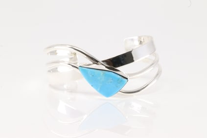 Native America Navajo Sterling Silver Turquoise Bracelet Cuff By Charlene Yazzie.