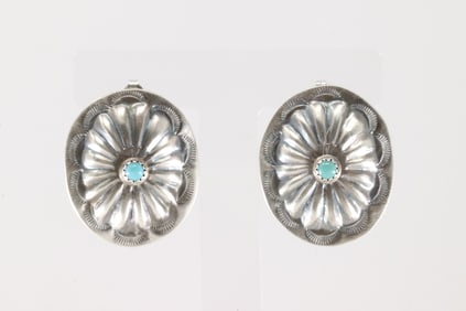 Native America Navajo Sterling Silver Turquoise Conch Post Earring's By Joan & Ryan Begay.