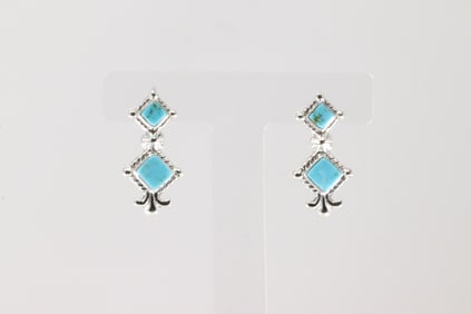 Native America Navajo Sterling Silver Turquoise Post Earring's By Sadie Jim.