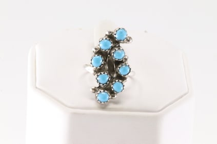 Native America Zuni Sterling Silver Turquoise Ring By Mildred Hannaweeka.