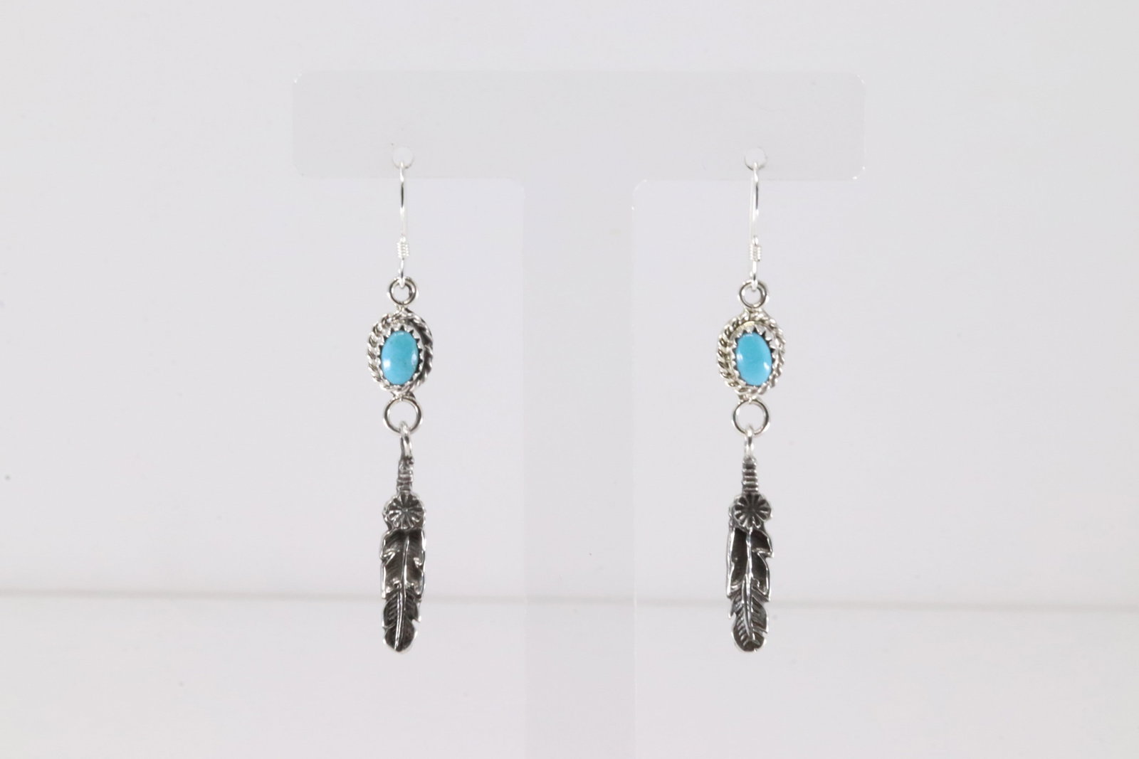 Native America Navajo Sterling Silver Turquoise Feather Dangling Earring's By Emery Spencer.: This is a Native America Navajo Sterling Silver Turquoise Feather Dangling Earring's By Emery Spencer.