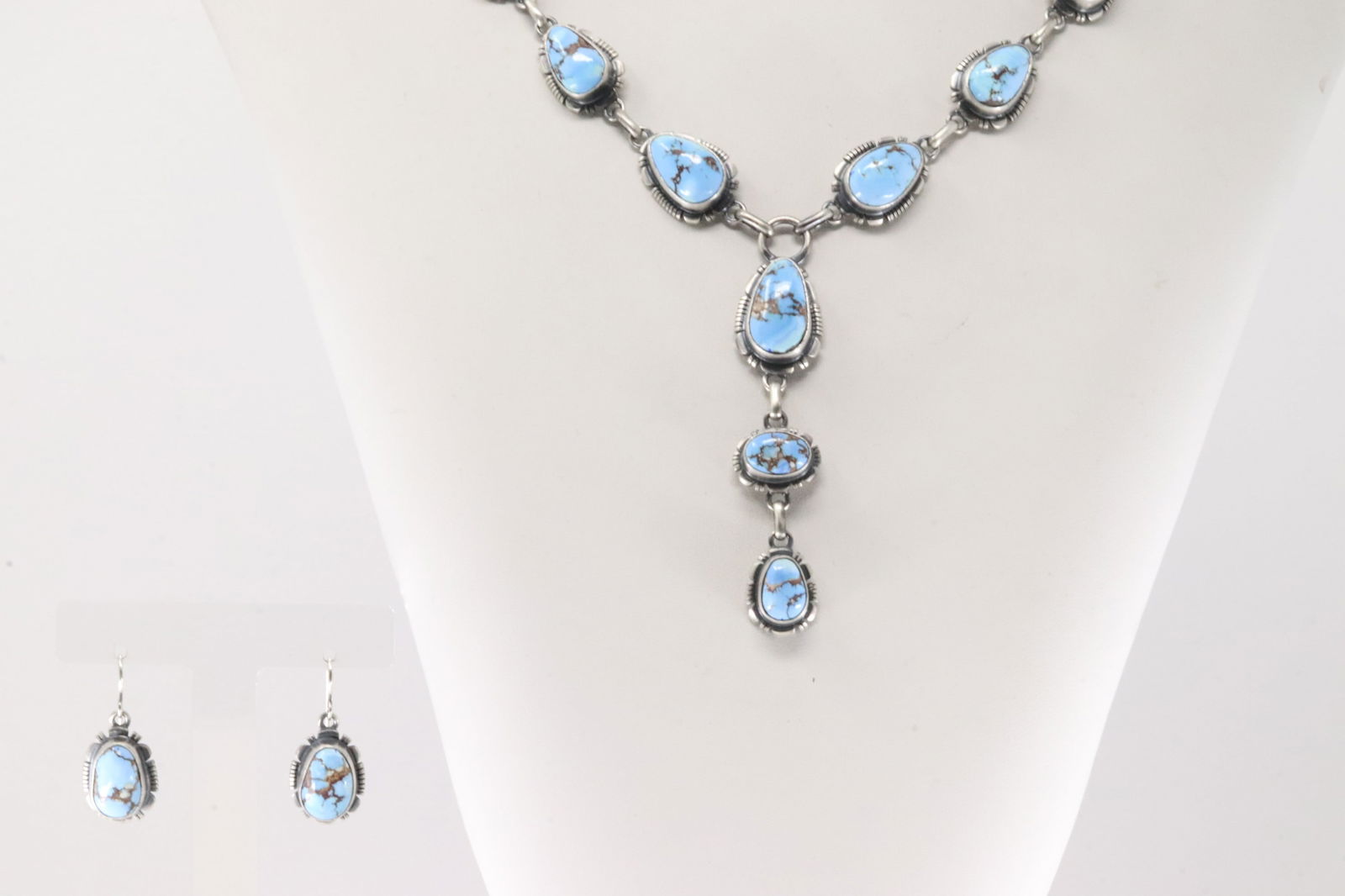 Native America Navajo Sterling Silver Golden Hill Turquoise Necklace & Earring's Set By L.M.Y. (1 of 6)