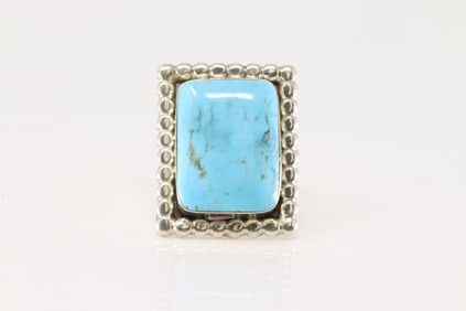 Native America Navajo Sterling Silver Turquoise Ring By Gregg Yazzie.