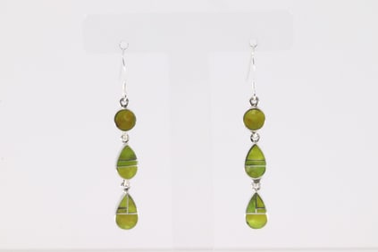 Native America Navajo Sterling Silver Turquoise Inlay Dangling Earring's By James Manygoats.