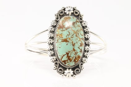 Native America Navajo Sterling Silver Kingman Turquoise Bracelet Cuff By Jennifer Cayaditto.