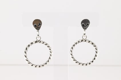 Native America Navajo Sterling Silver Alien Head Post / Dangling Earring's By Sonyei Coho.